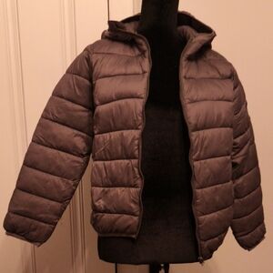 Gray Puffer Jacket with Hood